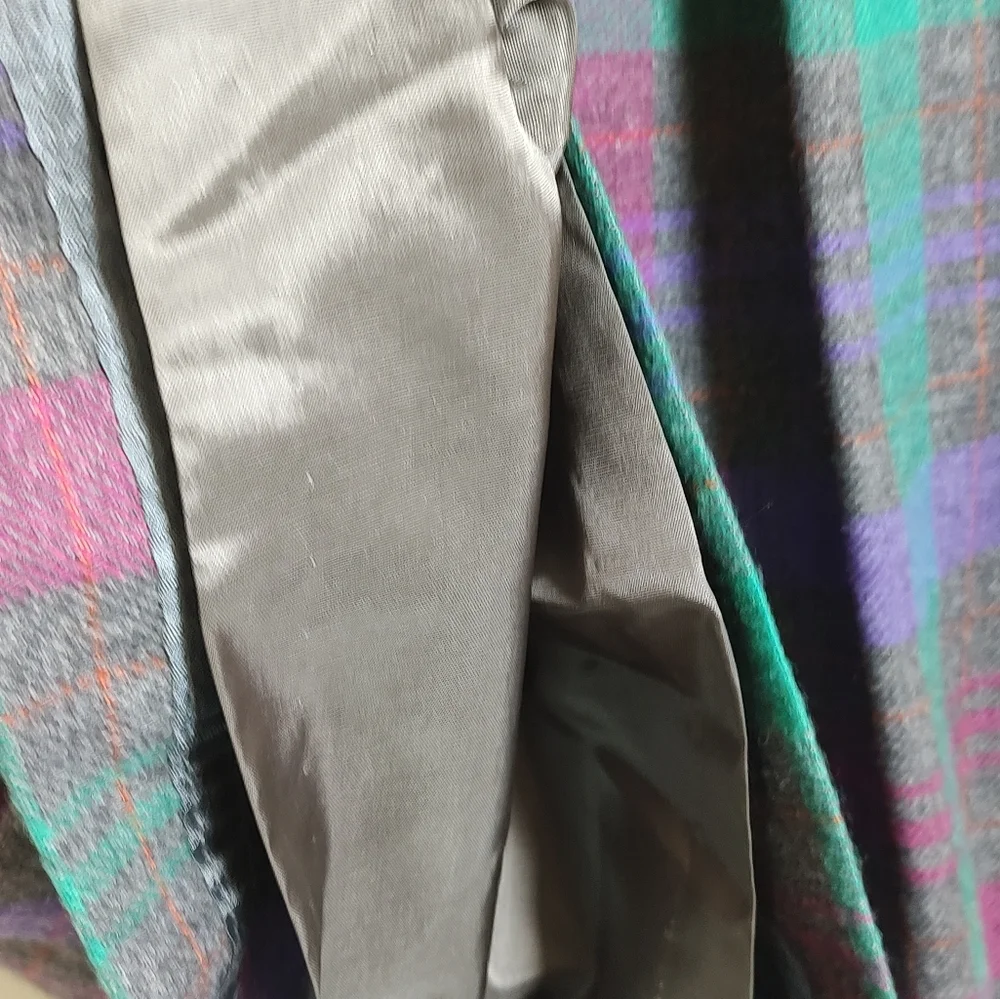 Country Suburbans Vintage Wool Plaid A-Line Skirt - Green and Purple - Picture 3 of 7